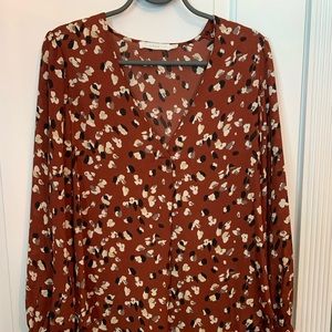 Lush Multi-Color Pattern V-neck Blouse